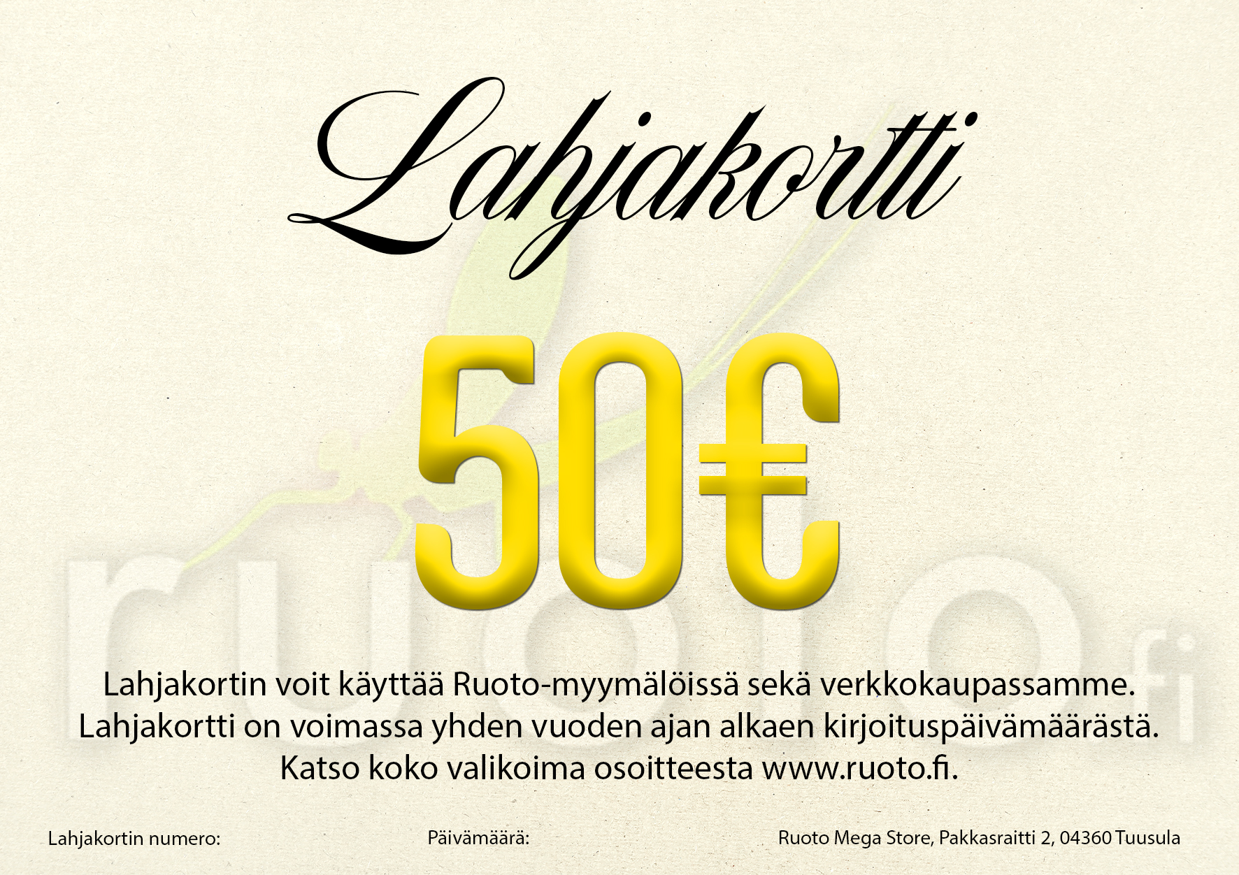 50€ x 5 (lahjakortteja arvotaan kaikkien osallistujien kesken.)